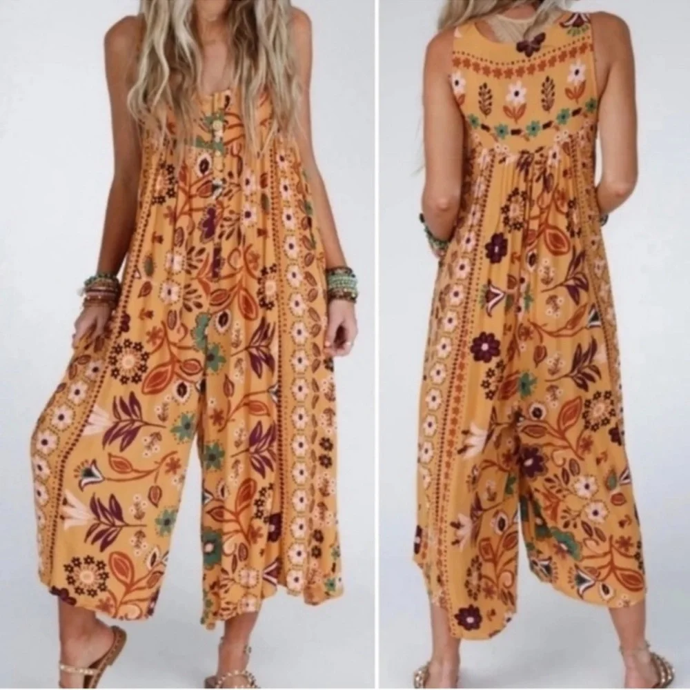LAST ONE Boho Floral Wide Leg Jumpsuit - Picture 3 of 4